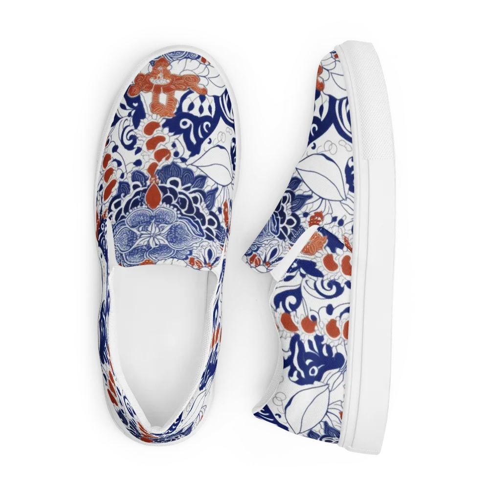 Indigo Garden Cipher on Men's Slip-On Canvas Shoes — Front