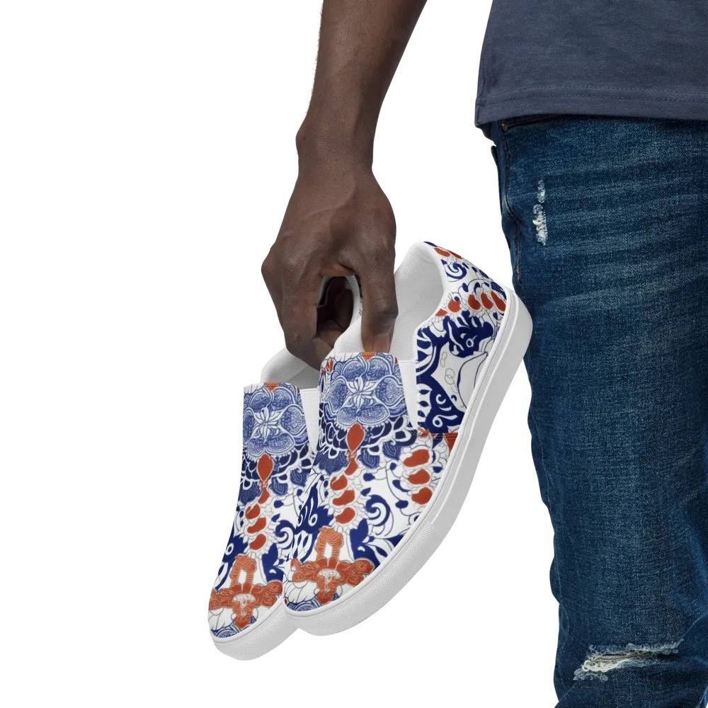 Indigo Garden Cipher on Men's Slip-On Canvas Shoes — Left Front