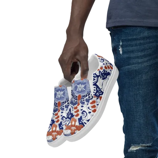 Indigo Garden Cipher on a Men's Slip-On Canvas Shoes