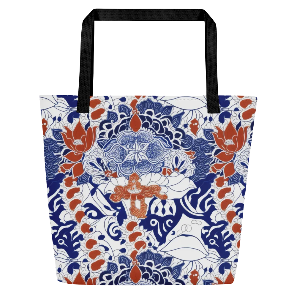 Indigo Garden Cipher on Large Tote Bag W/ Pocket — Front