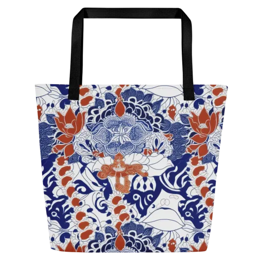 Indigo Garden Cipher on a Large Tote Bag W/ Pocket
