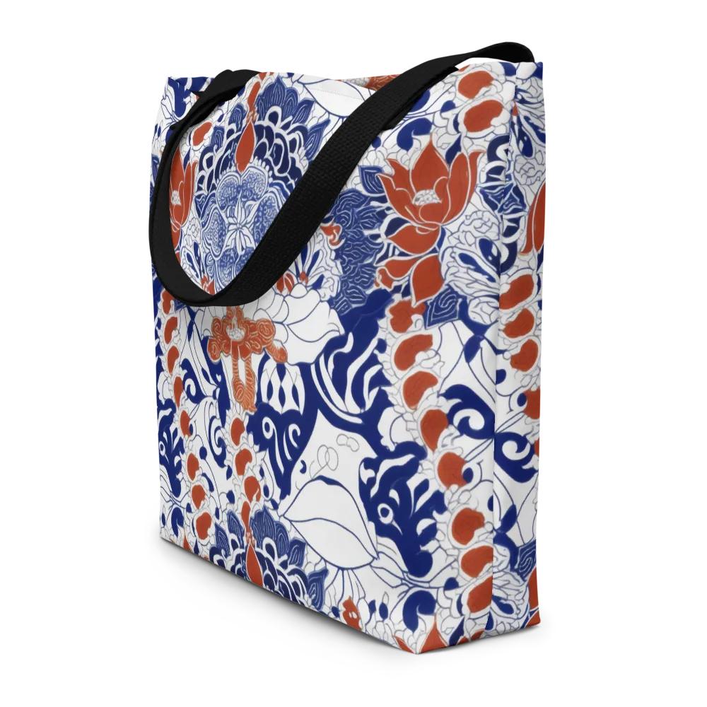Indigo Garden Cipher on Large Tote Bag W/ Pocket — Front