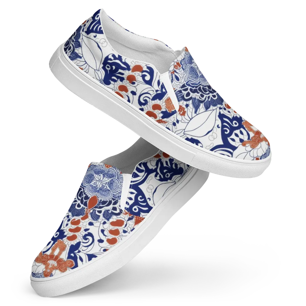 Indigo Garden Cipher on Women's Slip-On Canvas Shoes — Front