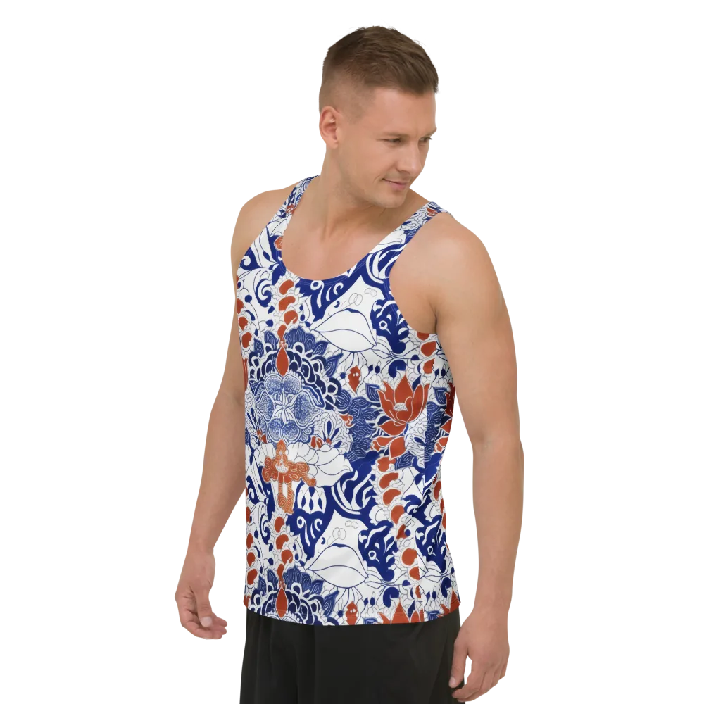 Indigo Garden Cipher on Men's Tank Top — Left Front