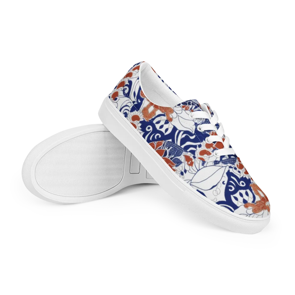 Indigo Garden Cipher on Men's Lace-Up Canvas Shoes — Right Front