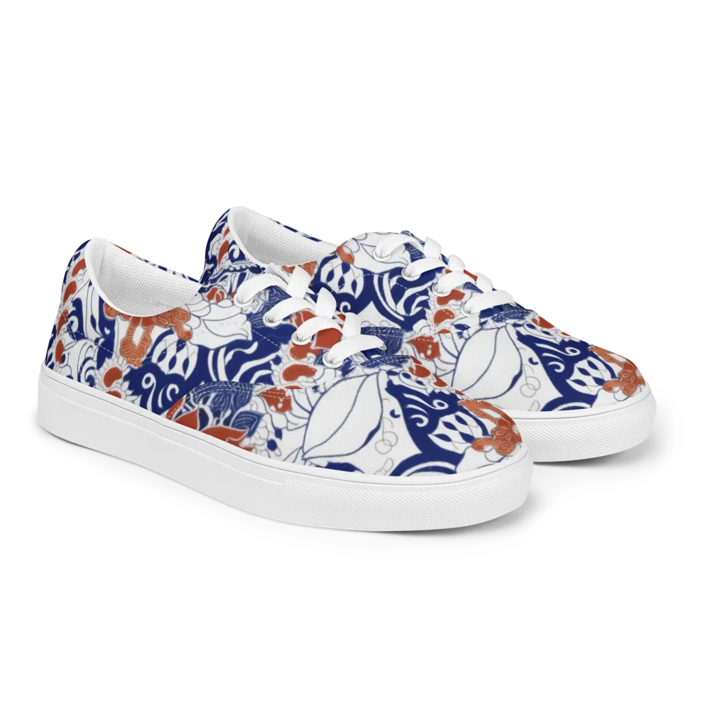 Indigo Garden Cipher on Men's Lace-Up Canvas Shoes — Right Front