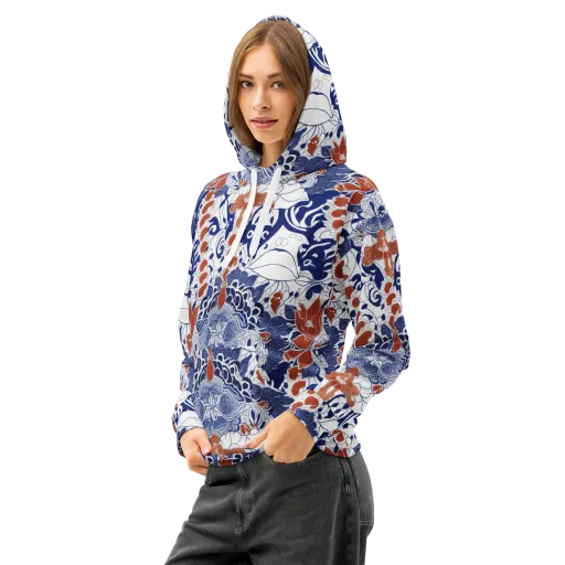 Indigo Garden Cipher on a Cotton Hoodie
