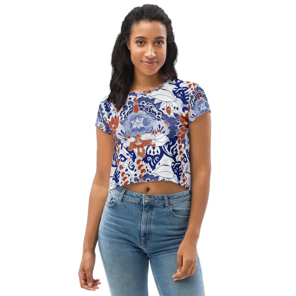 Indigo Garden Cipher on Crop Tee — Front