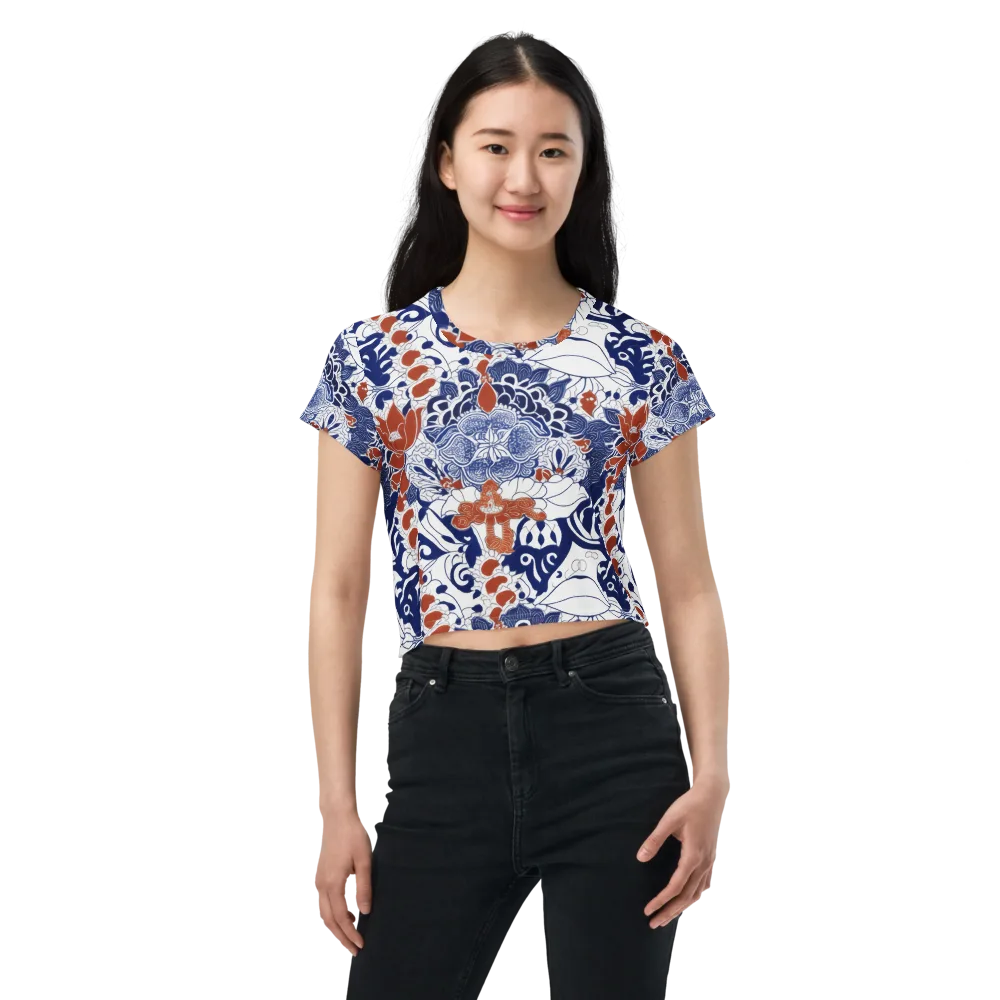 Indigo Garden Cipher on Crop Tee — Front
