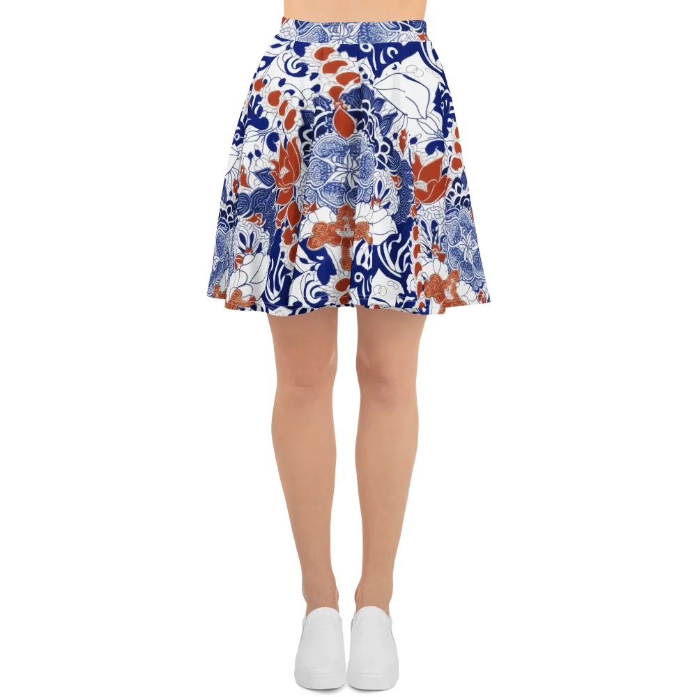 Indigo Garden Cipher on Skater Skirt — Front