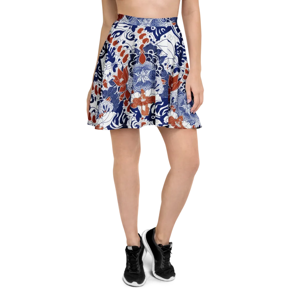 Indigo Garden Cipher on Skater Skirt — Front