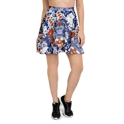 Indigo Garden Cipher on a Skater Skirt