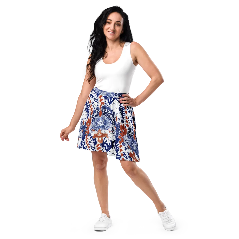 Indigo Garden Cipher on Skater Skirt — Front