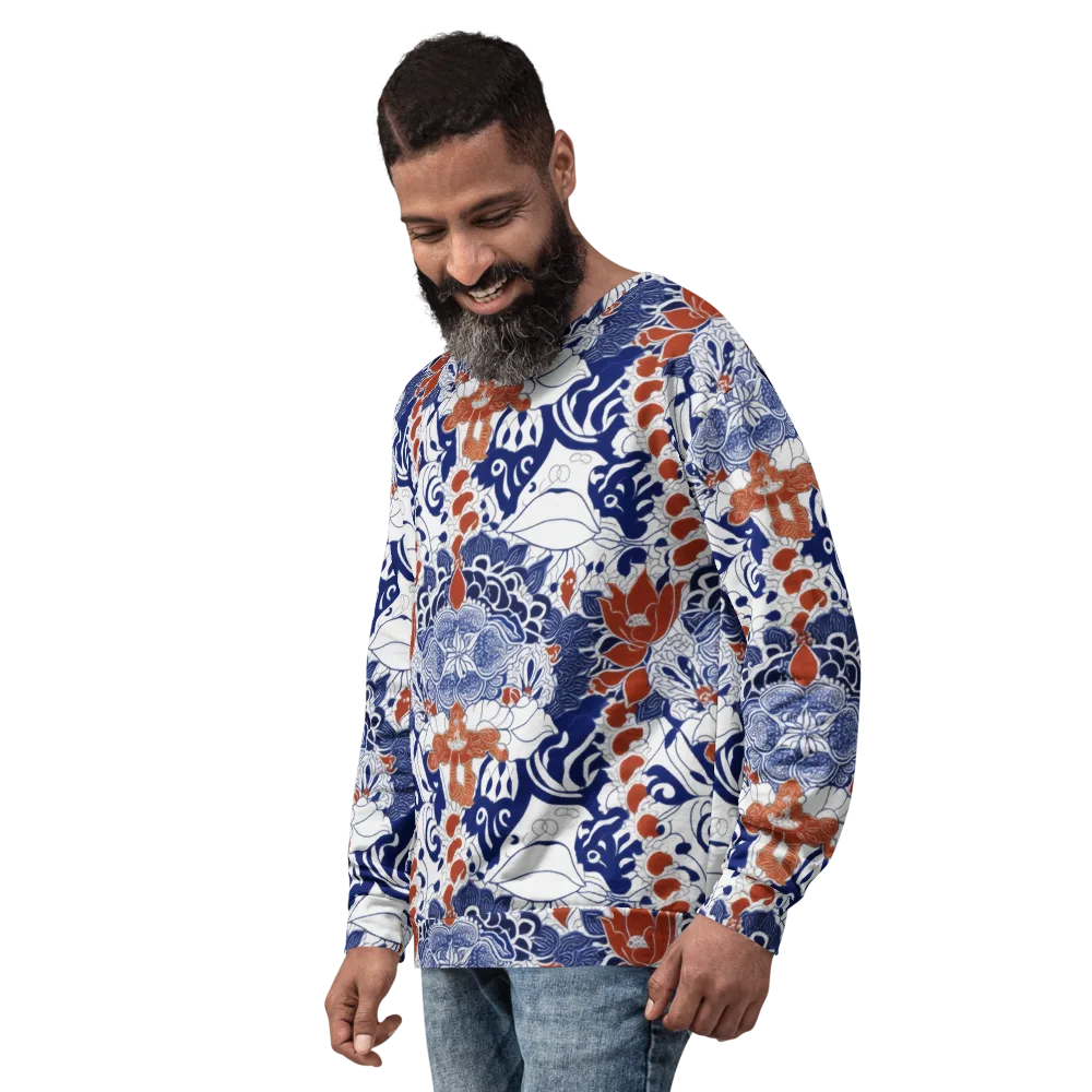 Indigo Garden Cipher on Sweatshirt — Left Front