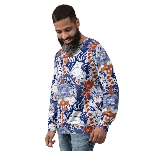 Indigo Garden Cipher on a Sweatshirt