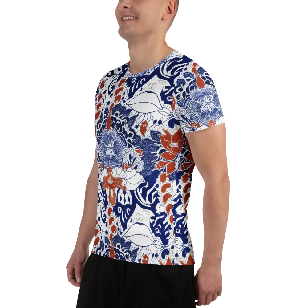 Indigo Garden Cipher on Men's Athletic T-Shirt — Left