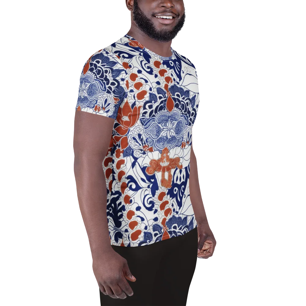 Indigo Garden Cipher on Men's Athletic T-Shirt — Right