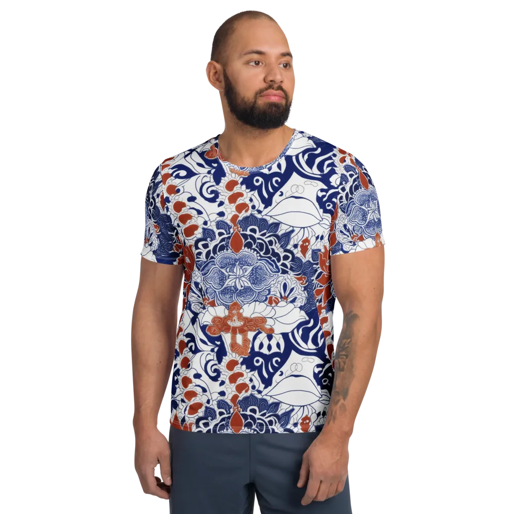 Indigo Garden Cipher on Men's Athletic T-Shirt — Front