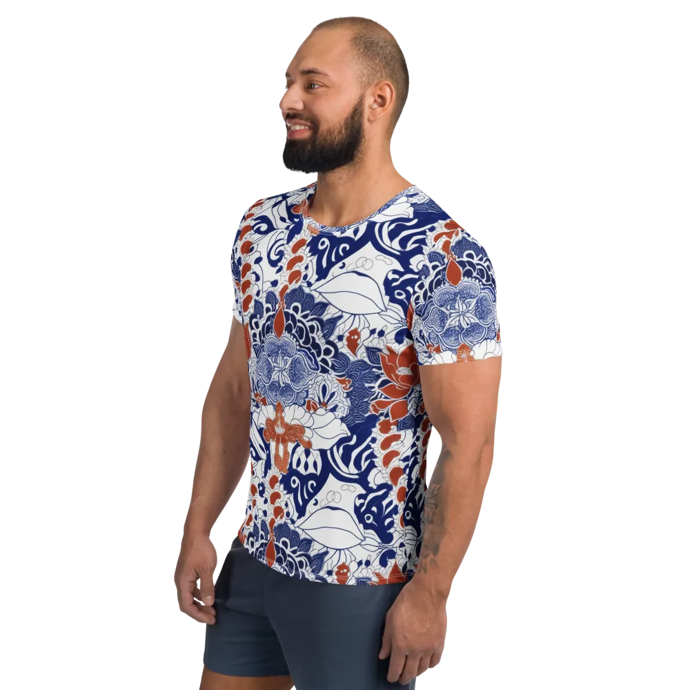 Indigo Garden Cipher on Men's Athletic T-Shirt — Left