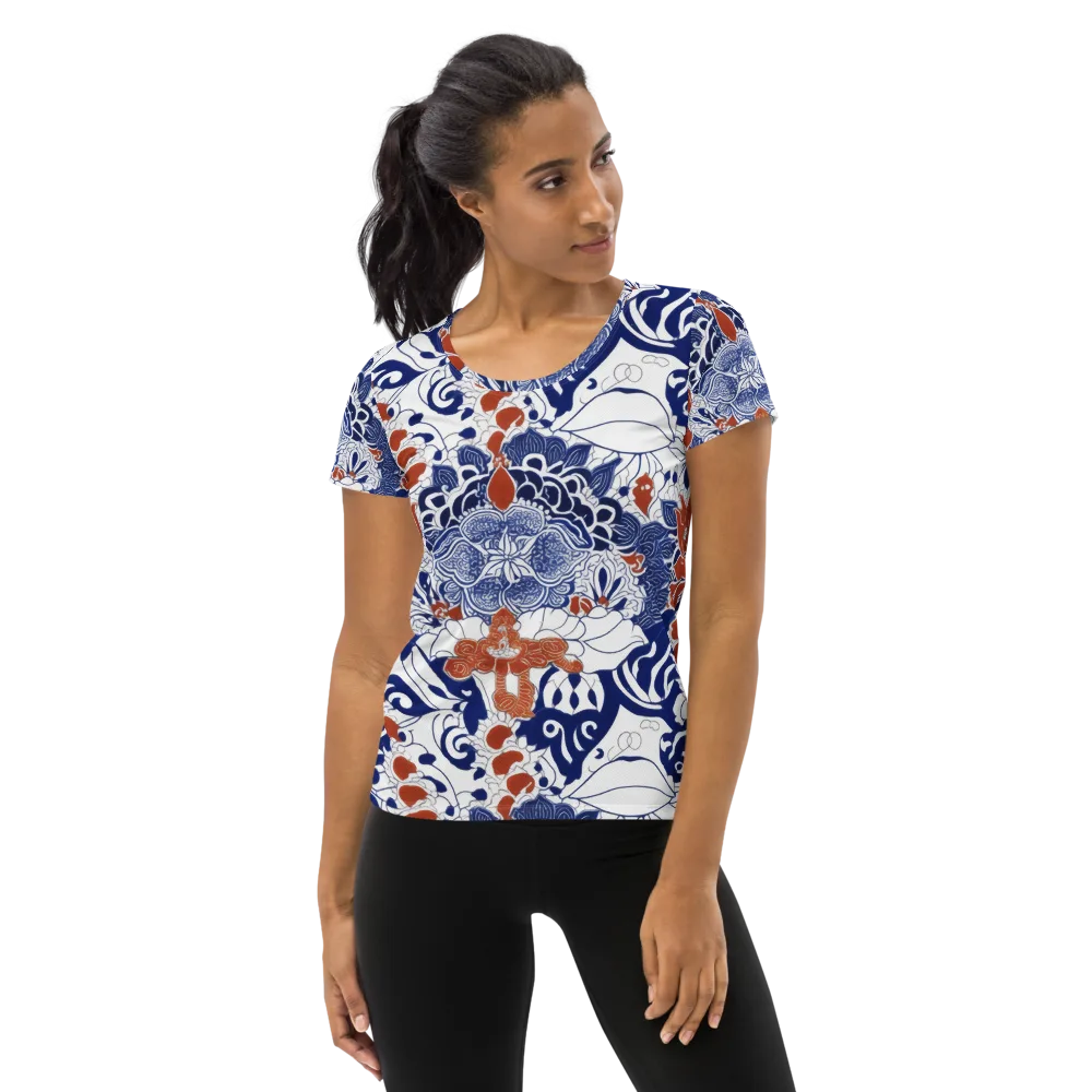 Indigo Garden Cipher on Women's Athletic T-Shirt — Front