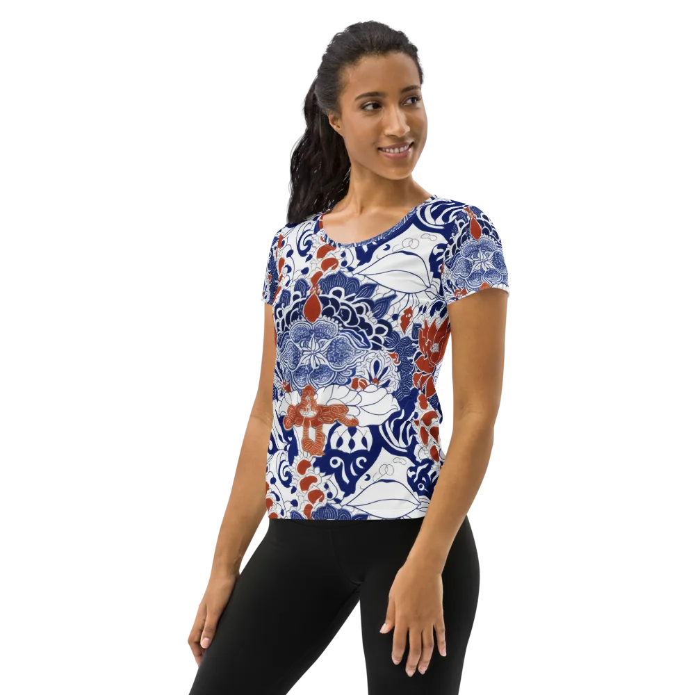 Indigo Garden Cipher on Women's Athletic T-Shirt — Left