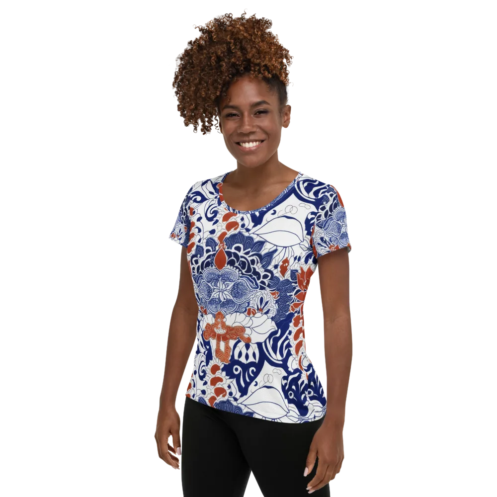 Indigo Garden Cipher on Women's Athletic T-Shirt — Left