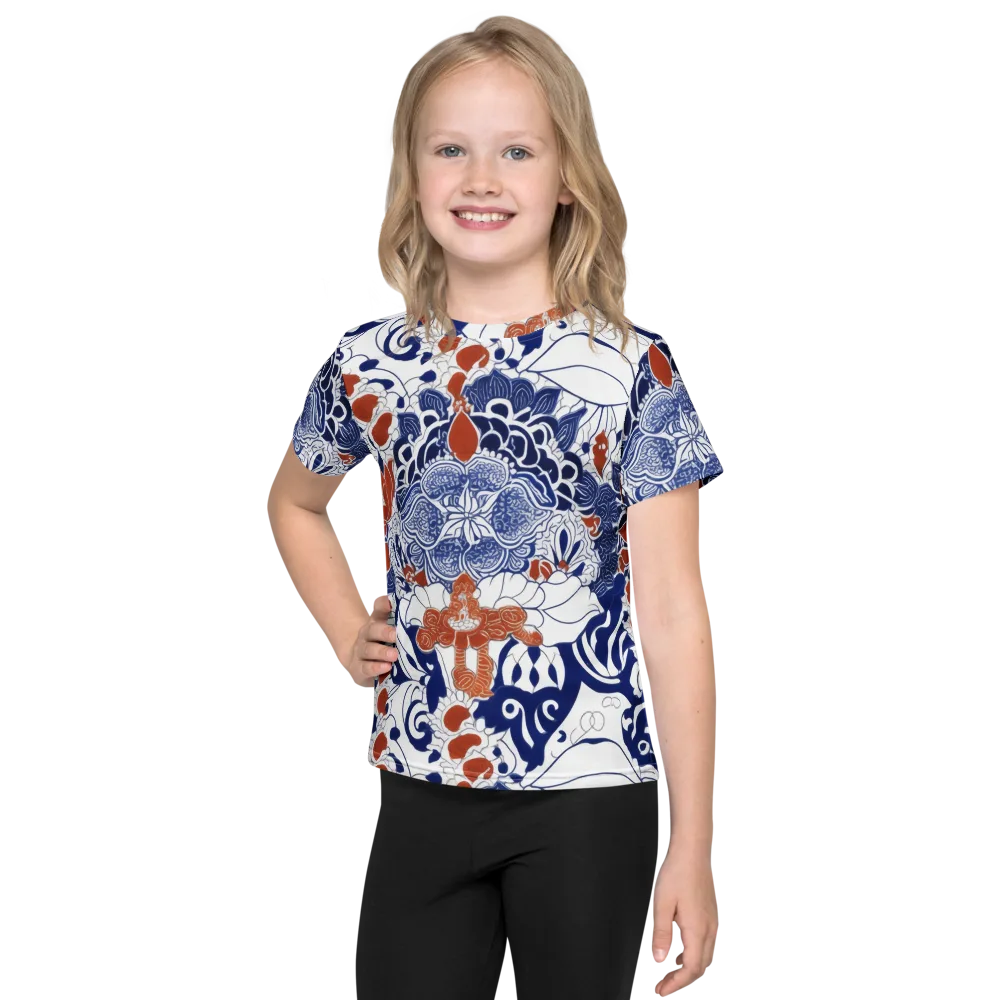 Indigo Garden Cipher on Kids Crew Neck T-Shirt — Front