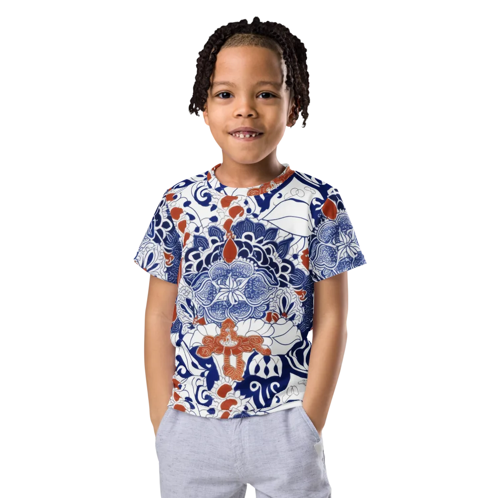 Indigo Garden Cipher on Kids Crew Neck T-Shirt — Front