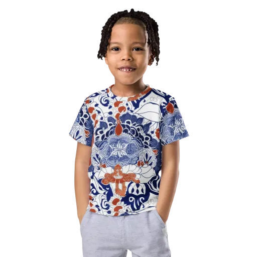 Indigo Garden Cipher on a Kids Crew Neck T-Shirt