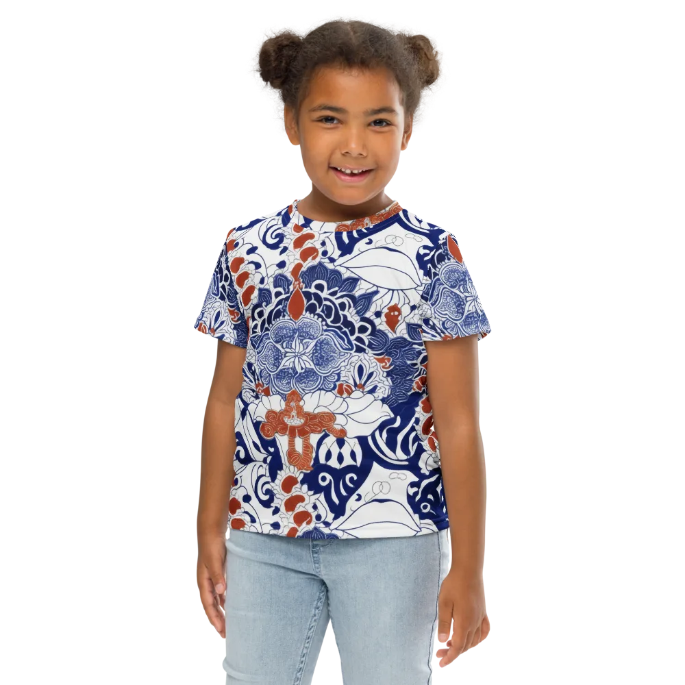 Indigo Garden Cipher on Kids Crew Neck T-Shirt — Front