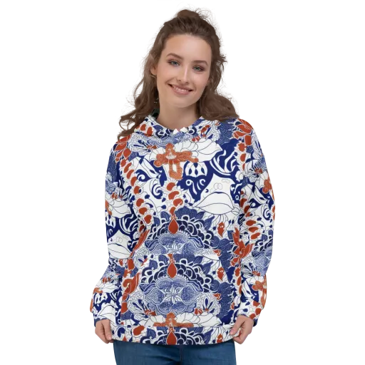 Indigo Garden Cipher on a Hoodie