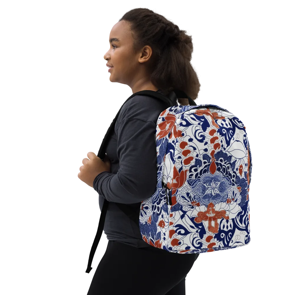Indigo Garden Cipher on Minimalist Backpack — Right Front