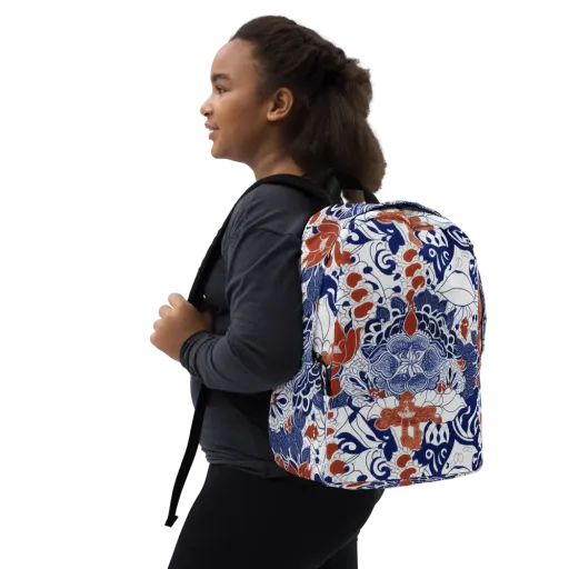 Indigo Garden Cipher on a Minimalist Backpack
