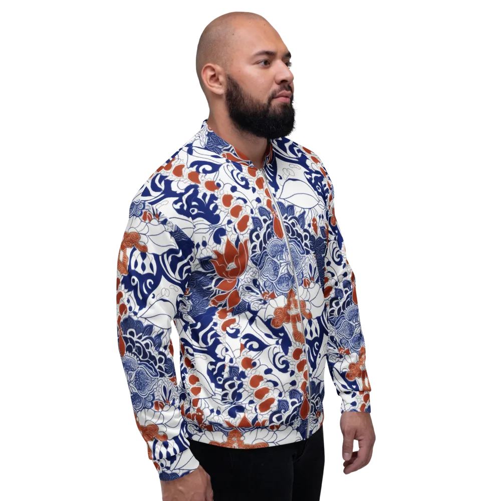 Indigo Garden Cipher on Bomber Jacket — Right