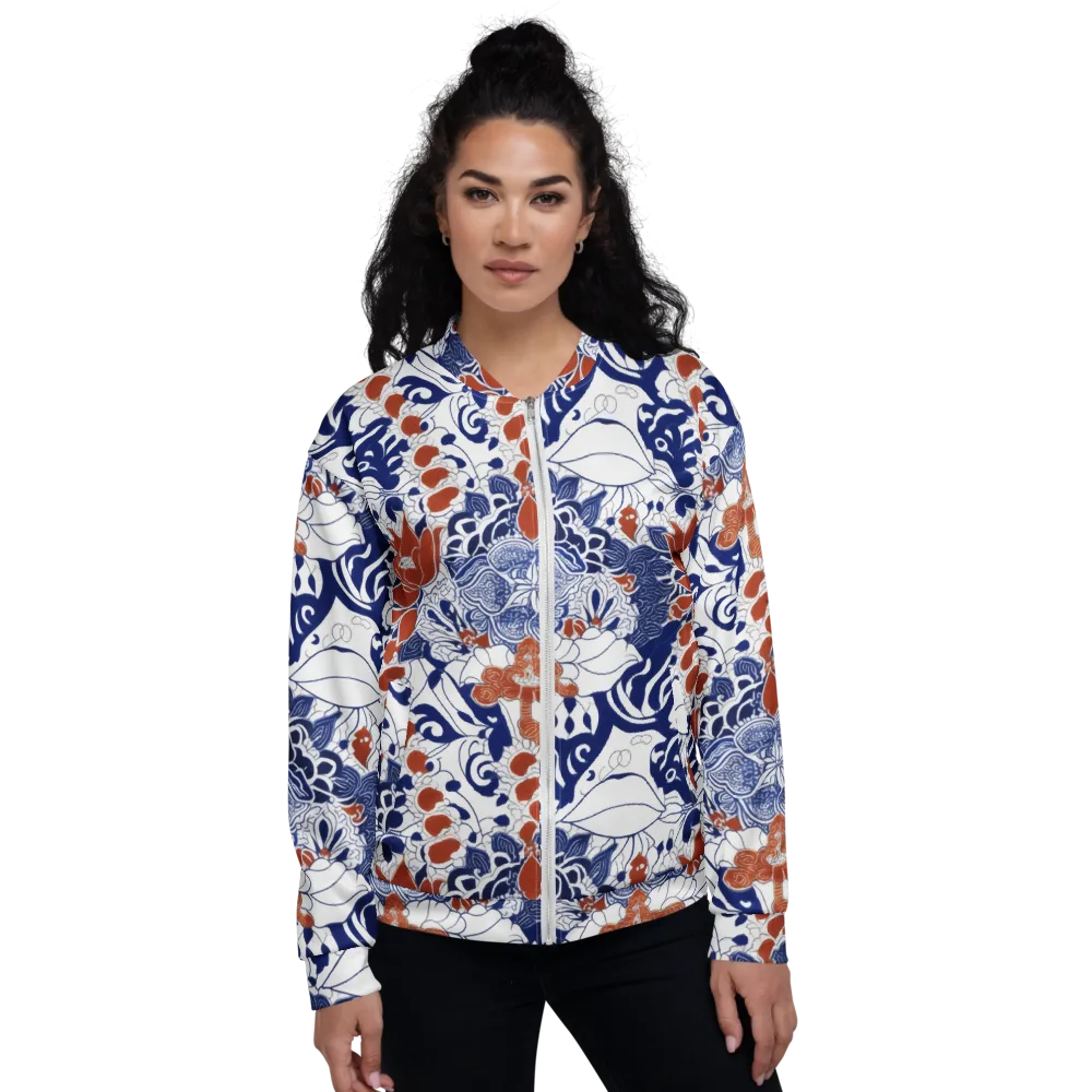 Indigo Garden Cipher on Bomber Jacket — Front