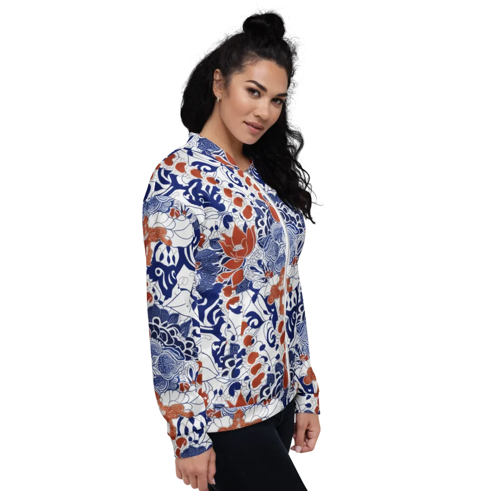 Indigo Garden Cipher on Bomber Jacket — Right