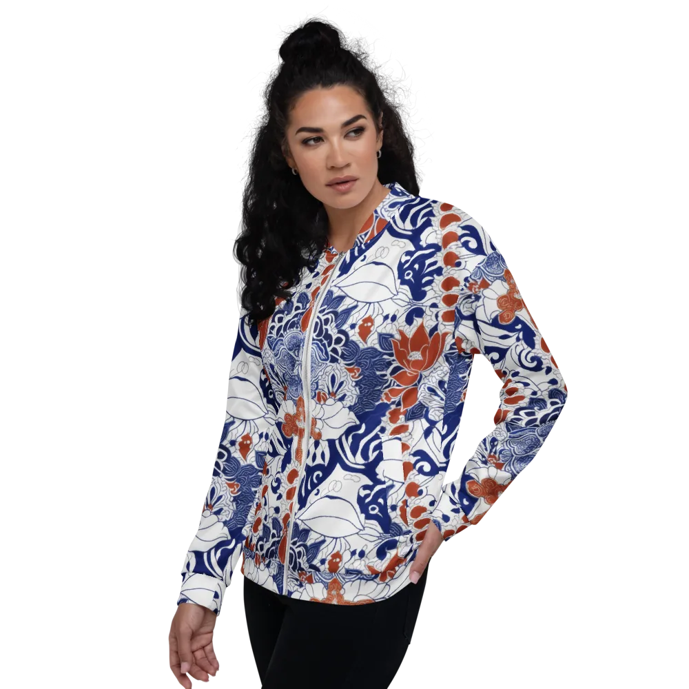 Indigo Garden Cipher on Bomber Jacket — Left