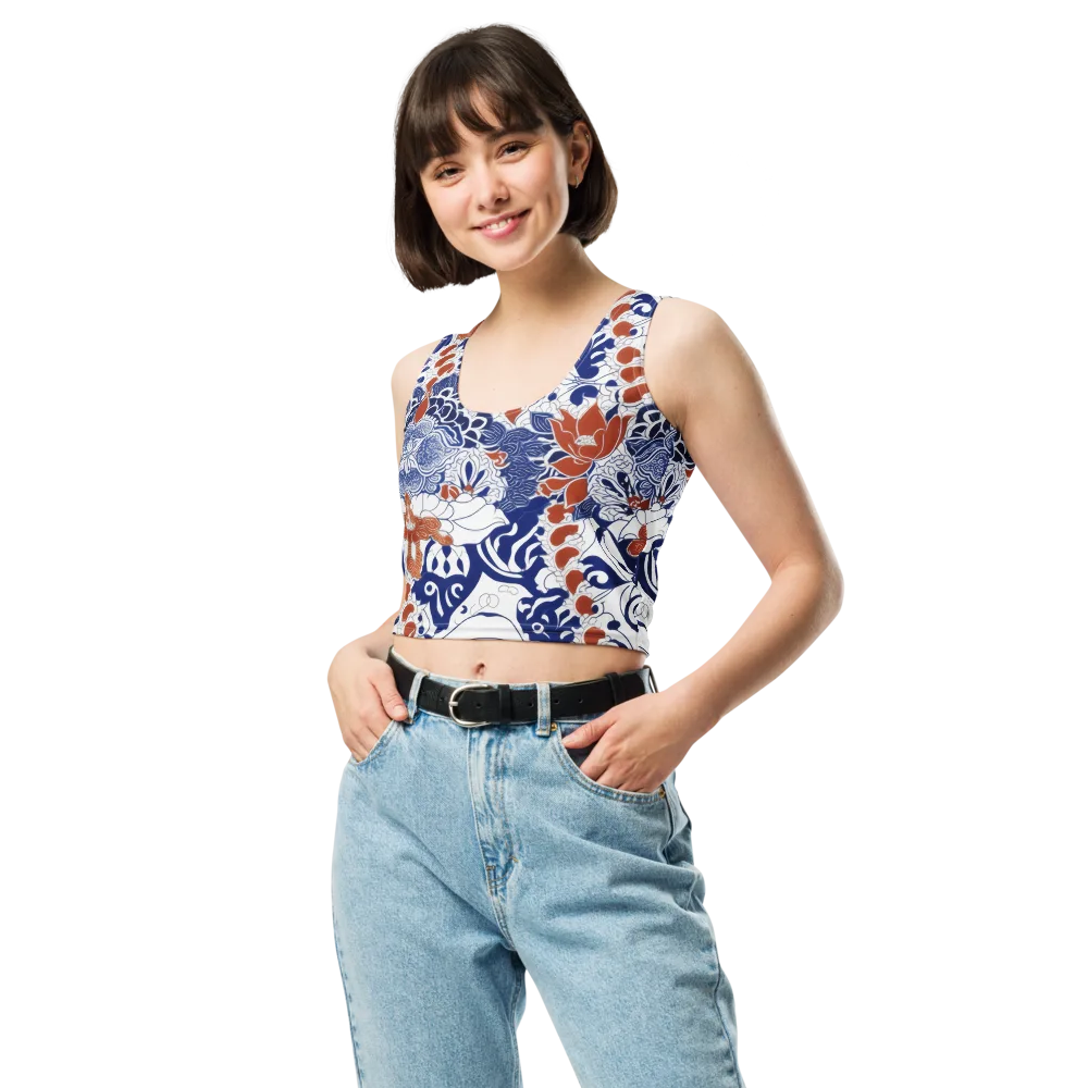 Indigo Garden Cipher on Crop Top — Front