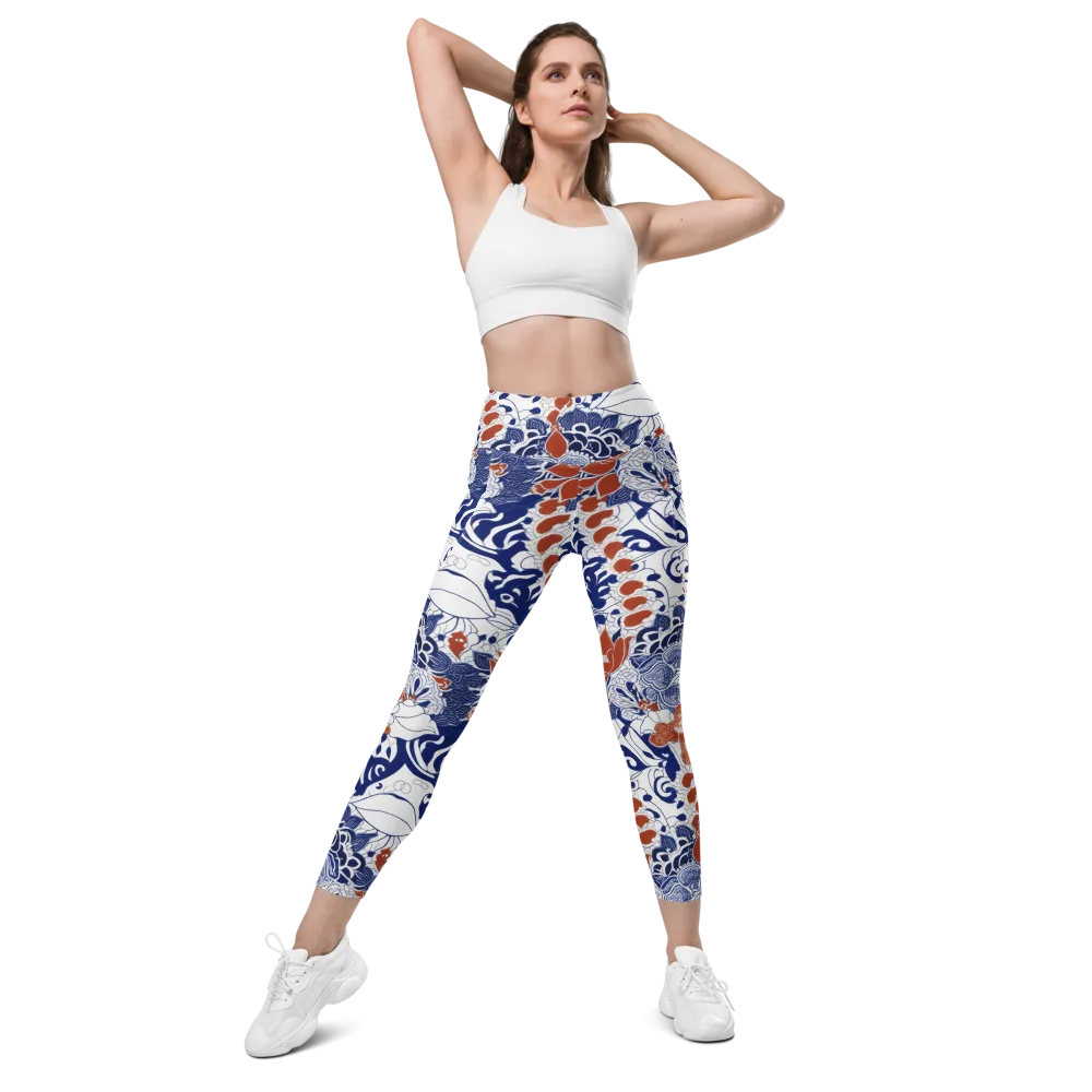 Indigo Garden Cipher on Leggings with Pockets — Front