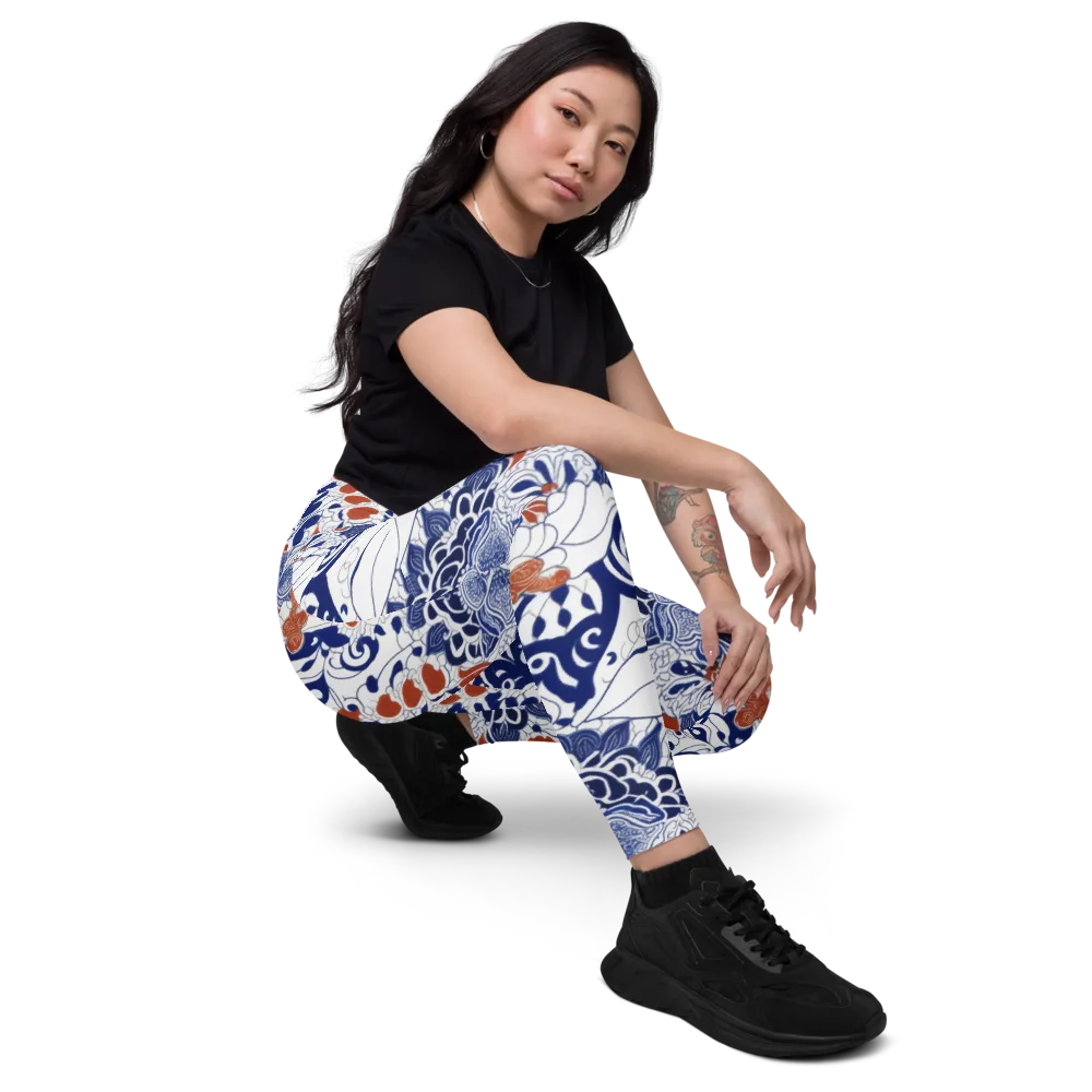 Indigo Garden Cipher on Leggings with Pockets — Right Front
