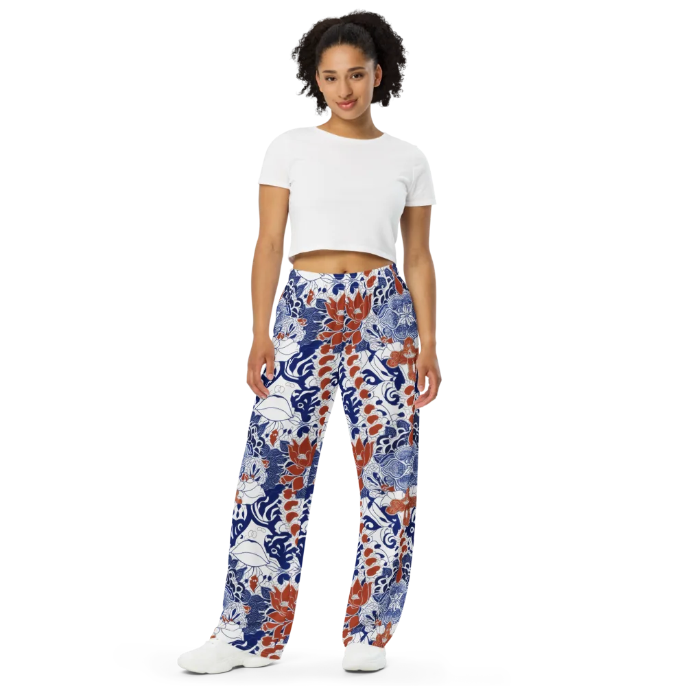 Indigo Garden Cipher on Wide-Leg Pants — Front