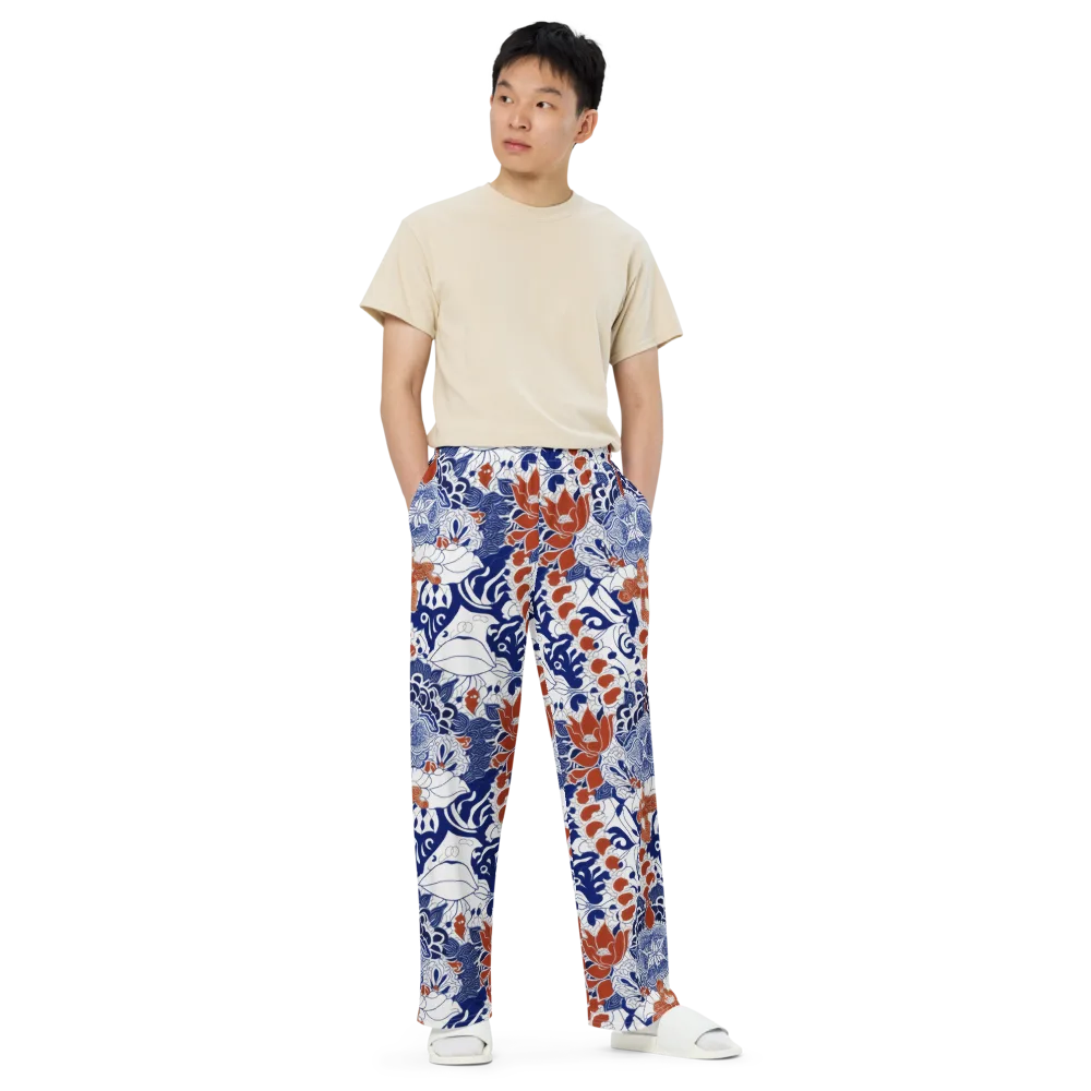 Indigo Garden Cipher on Wide-Leg Pants — Front