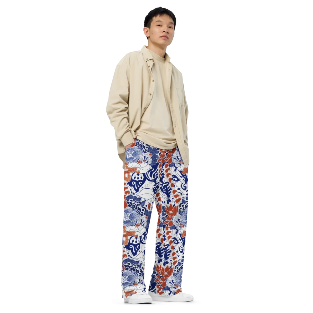 Indigo Garden Cipher on Wide-Leg Pants — Right Front