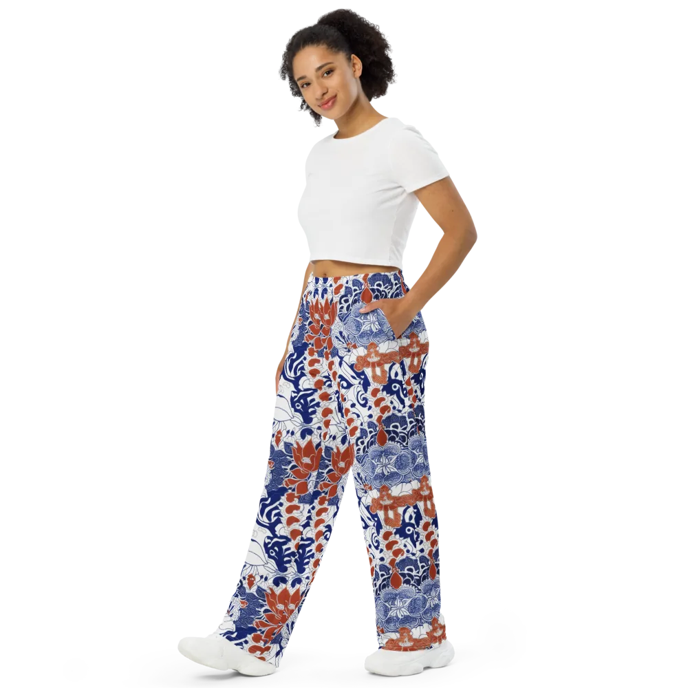 Indigo Garden Cipher on Wide-Leg Pants — Left Front
