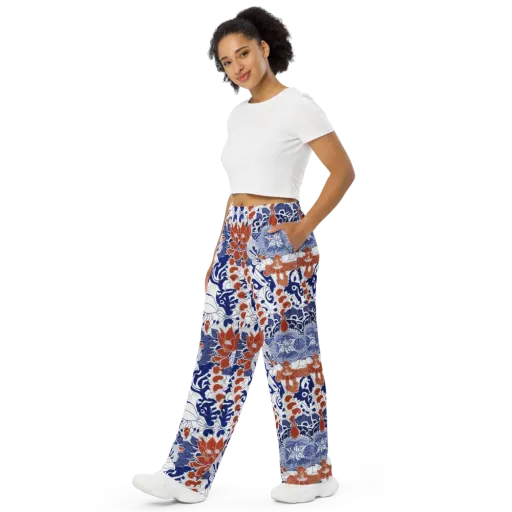 Indigo Garden Cipher on a Wide-Leg Pants