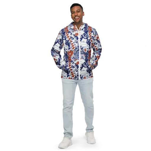Indigo Garden Cipher on a Men's Windbreaker