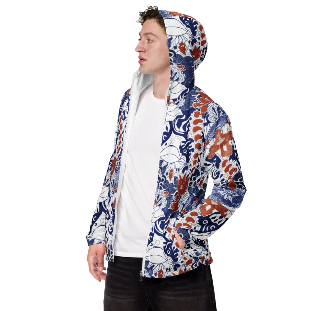 Indigo Garden Cipher on Men's Windbreaker — Left Front