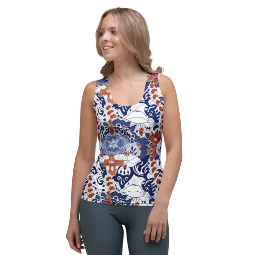 Indigo Garden Cipher on a Women's Tank Top