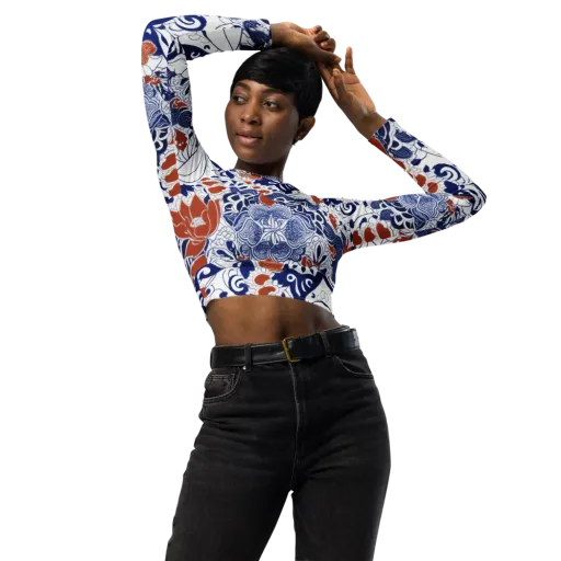 Indigo Garden Cipher on a Long Sleeve Crop Top