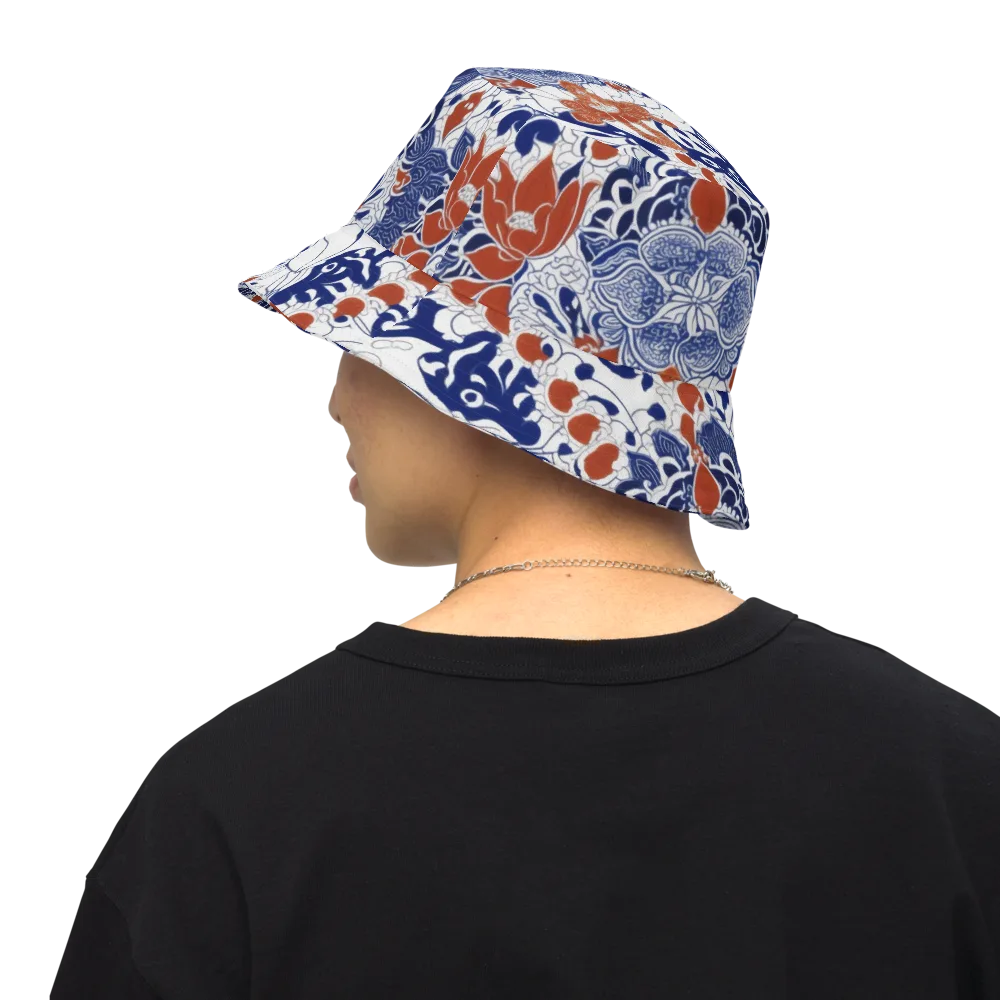 Indigo Garden Cipher on Reversible Bucket Hat — Back Inside